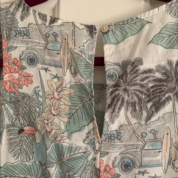 100% Linen Tropical Print Sleeveless Dress - Picture 3 of 6